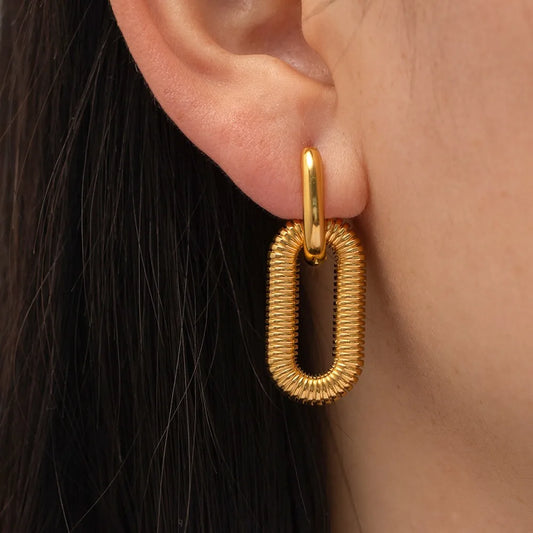 Retro Double Drop Earrings Gold Color Geometric Square Hoop Earrings for Women Girls Punk Hip Hop Fashion Jewelry Gift Wholesale