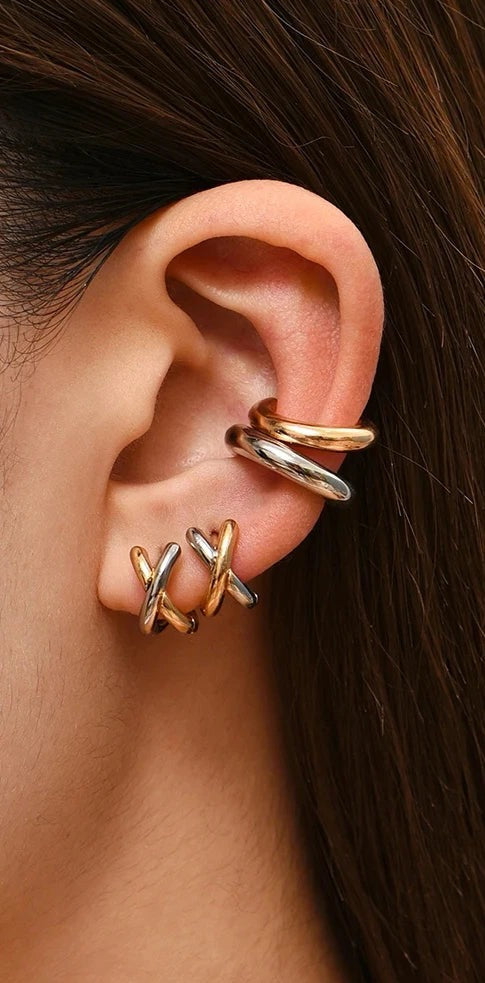 Criss-Cross Gold Silver Colors Tiny Huggiehoop Earrings for Women Mini Small Ear Buckle Cartilage Piercing Earrings Punk Jewelry