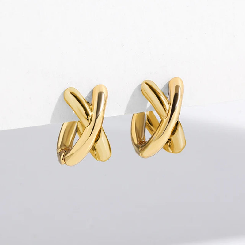 Criss-Cross Gold Silver Colors Tiny Huggiehoop Earrings for Women Mini Small Ear Buckle Cartilage Piercing Earrings Punk Jewelry