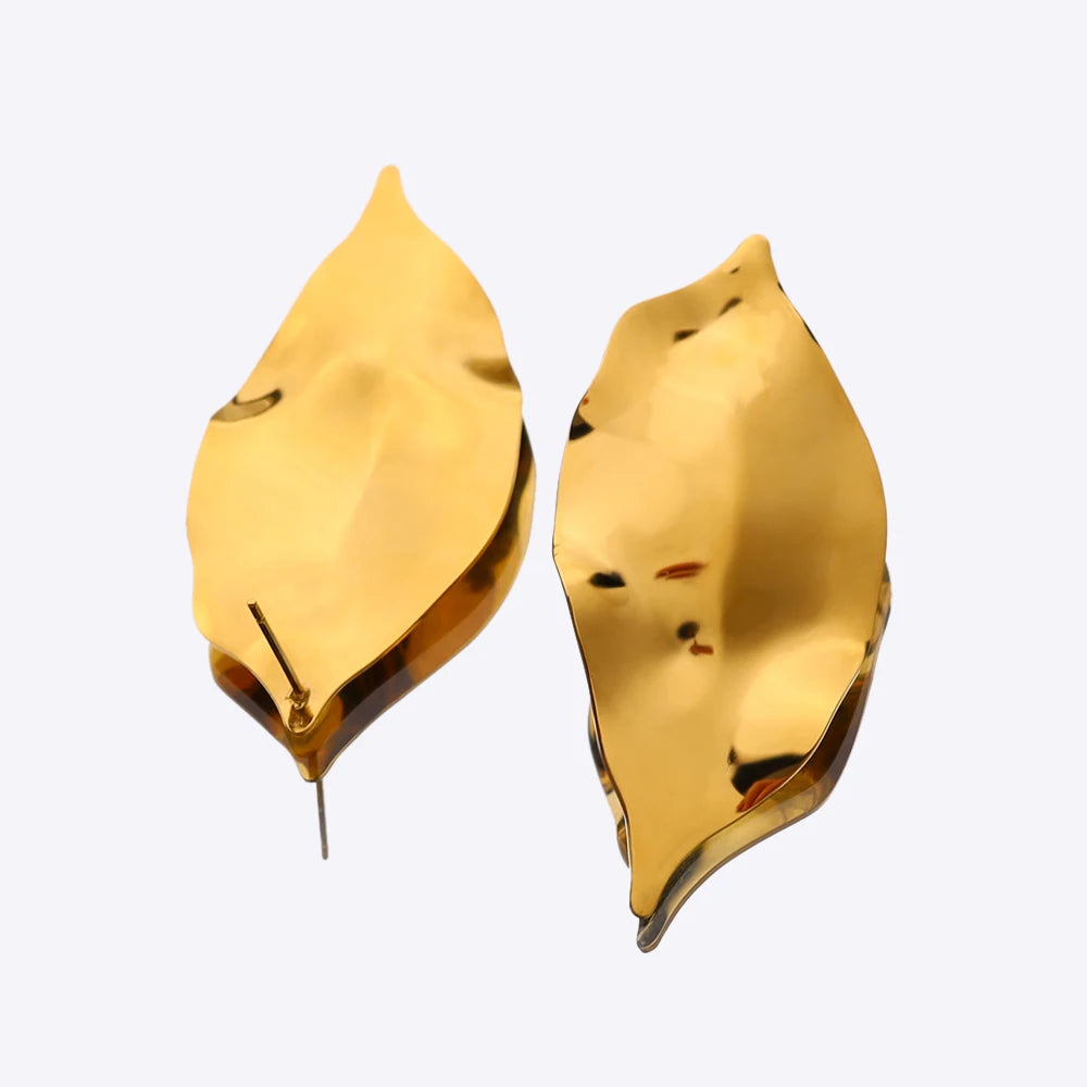 WILD & FREE Irregular Leaf Stainless Steel Drop Earrings for Women Glossy 18K Gold Plated Individual Waterproof Jewelry