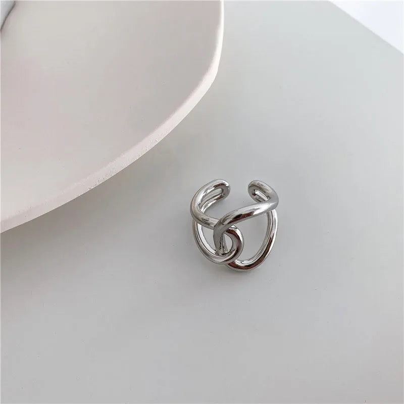 Silver Color Knotting Cross Open Ring Minimalist Gold Ring for Women Gift S-R659