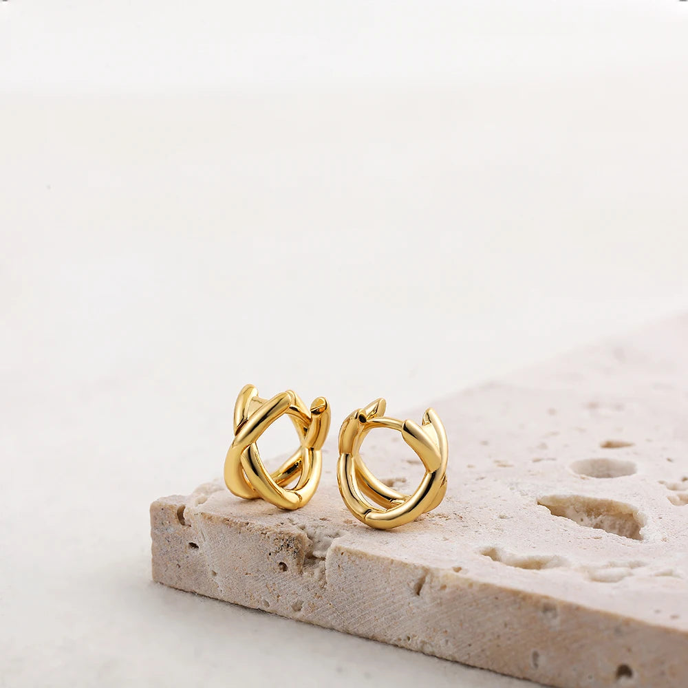 Criss-Cross Gold Silver Colors Tiny Huggiehoop Earrings for Women Mini Small Ear Buckle Cartilage Piercing Earrings Punk Jewelry