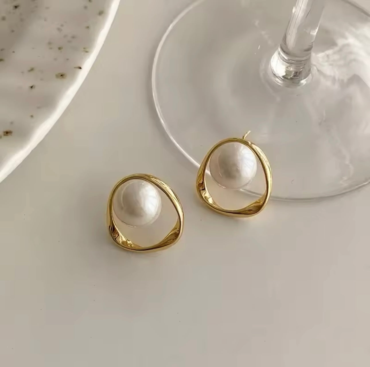 Abstract Pearl Hoop Earrings