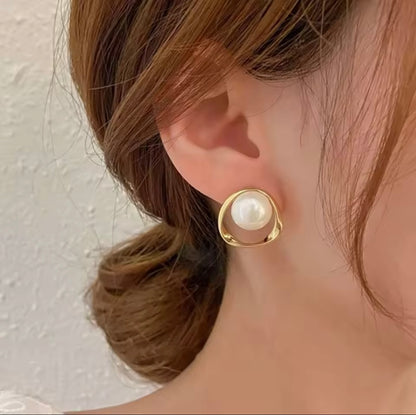 Abstract Pearl Hoop Earrings