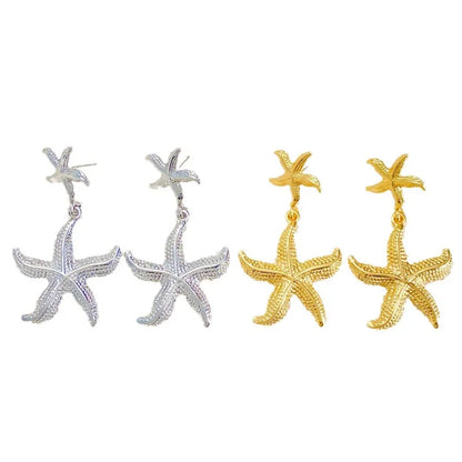 Beach Wind Double Layered Starfish Earrings and Conch Earrings Summer Vacation Versatile for Women'S Earrings Wholesale