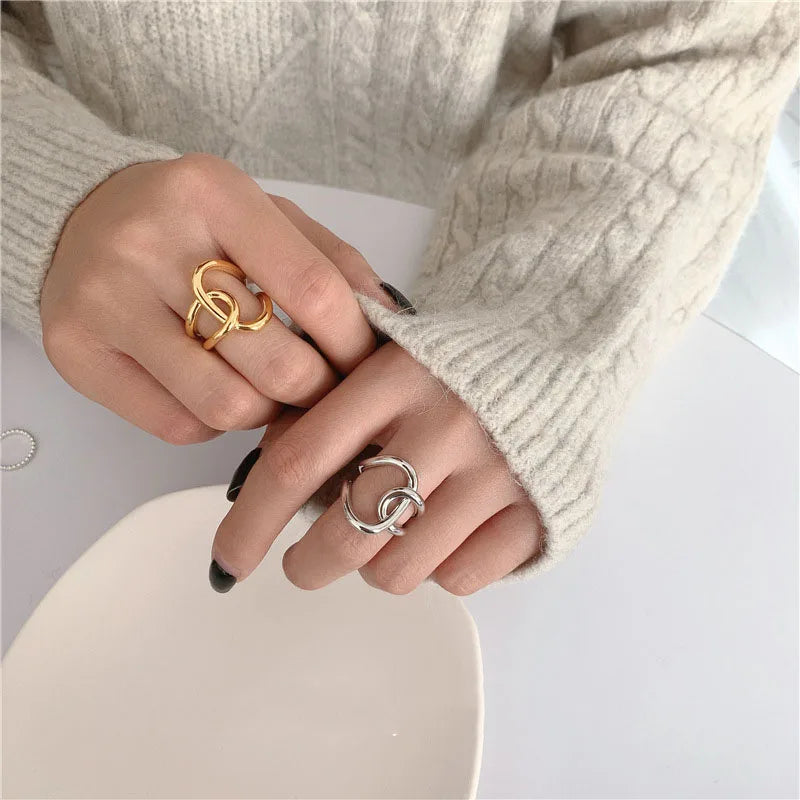 Silver Color Knotting Cross Open Ring Minimalist Gold Ring for Women Gift S-R659