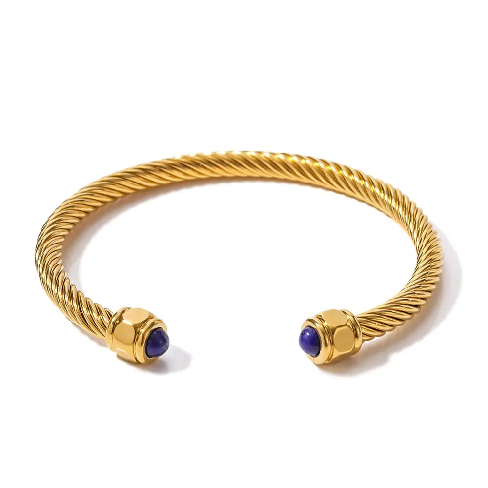 2023 Stainless Steel Natural Stone Metal Texture Twisted Thread Bracelet 18K Gold Plated Tarnish Proof Women Jewelry Gift