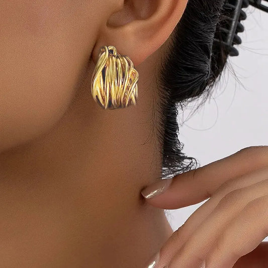 JYXH Elegant Gold Color Hoop Earring for Woman Metal Vintage Geometric Statement Earrings Party 2024 New Jewelry Gift